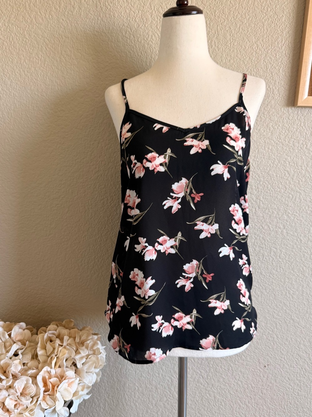 Paper Crane Black Floral Spaghetti Strap Camisole
